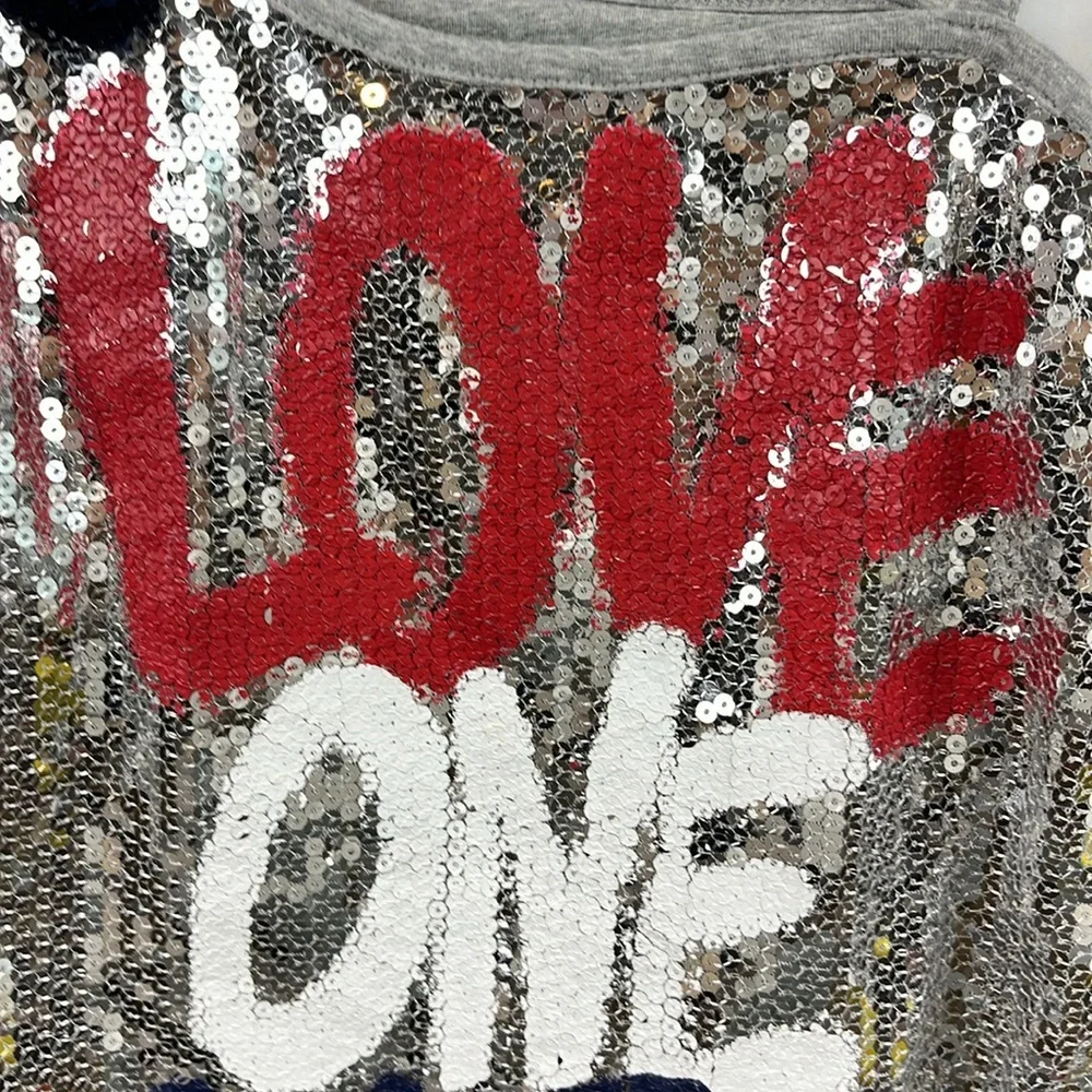Justice Girls “Love One Another” Sequin Silver Blue Red Tank Shirt Size 12‎